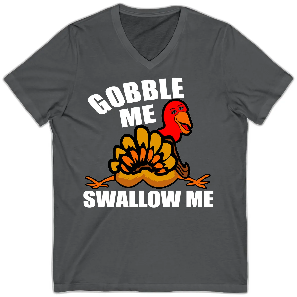 Gobble Me Swallow Me Turkey V-Neck in Asphalt